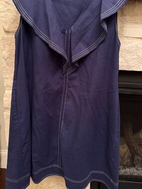 Blue with white trum sleeveless dress
